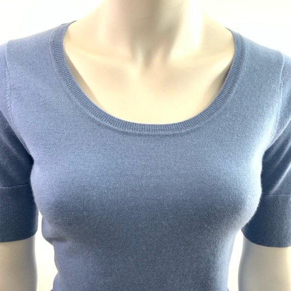 Cashmere Sweater Pure Superfine Blue Short Sleeve Crew Neck Minimalist S - Picture 4 of 8